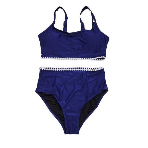 Womens Size Medium Blue & White Two-Piece Swimsuit With Trim Detail - Picture 1 of 5